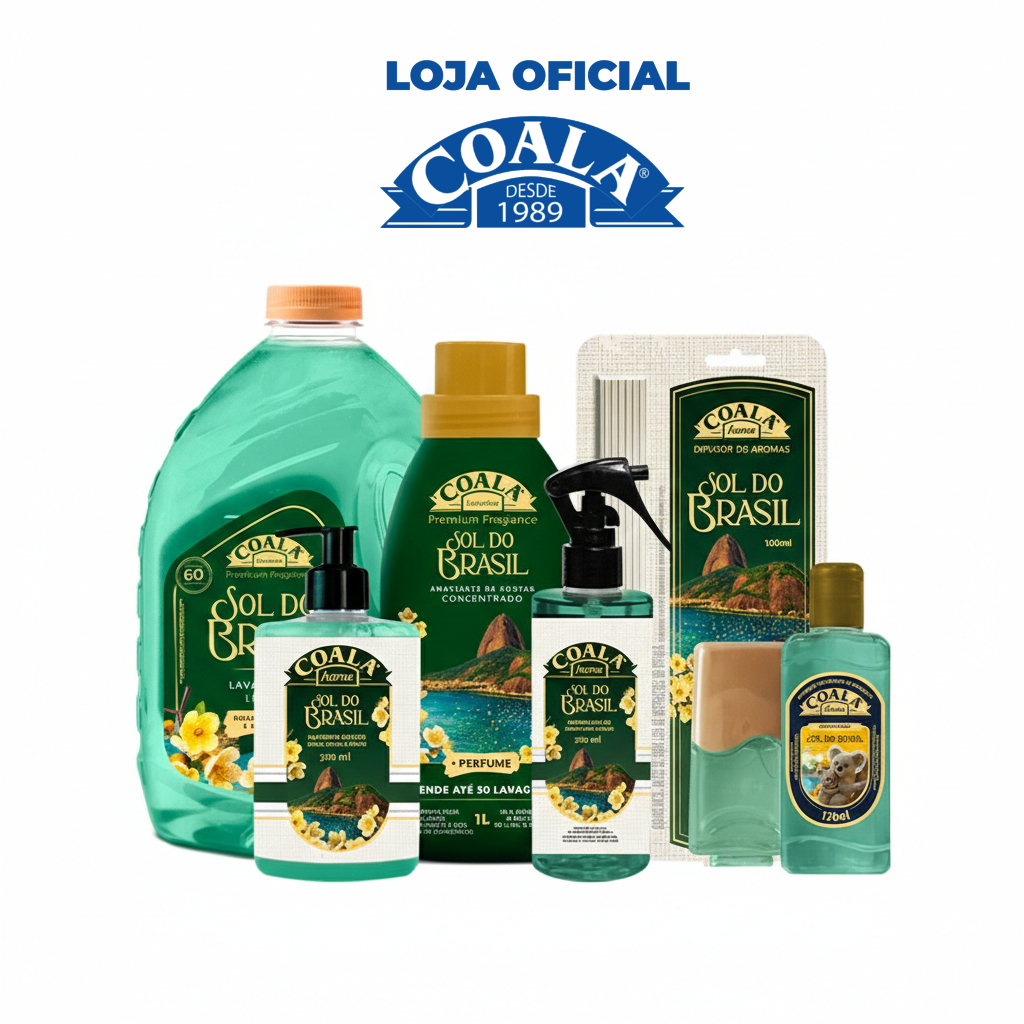 Kit Coala Completo Sol do Brasil - Lava Roupas Liquido + Amaciante + Difusor + Home Spray + Limpador Perfumado