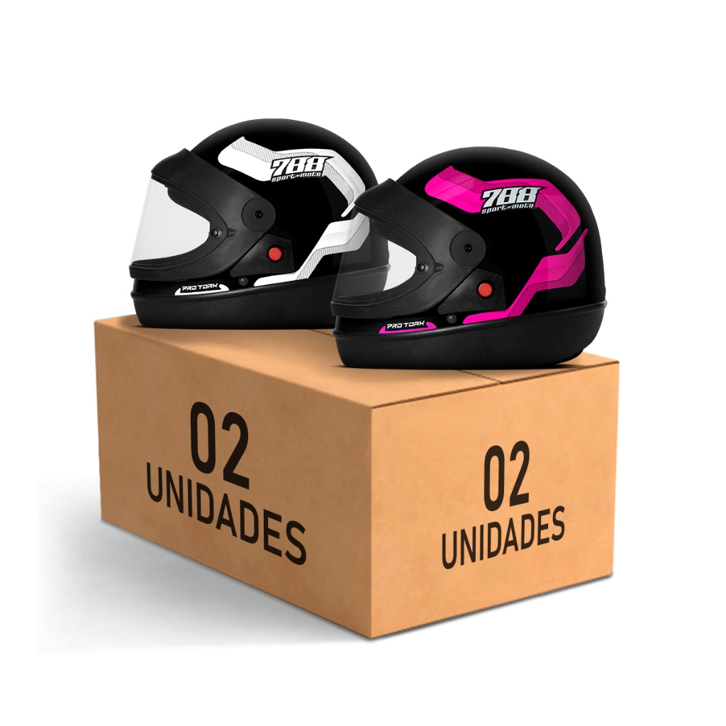 Kit Capacete Moto Masculino e Feminino Integral Pro Tork Sport Moto 788 Viseira Automática Branco