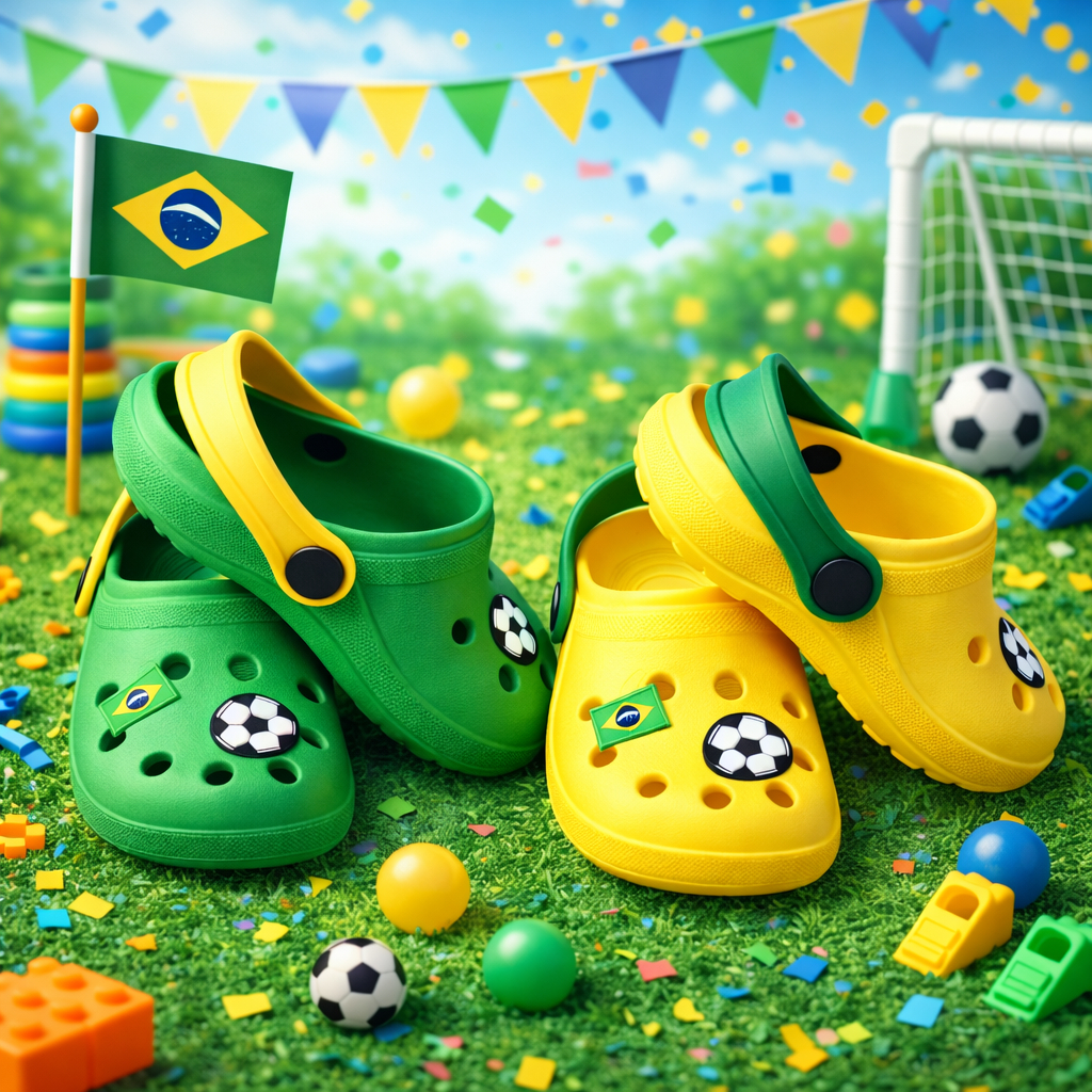 Kit 2 Pares Sandália Chinelo Infantil Copa Do Mundo Futebol Bandeira Brasil Bola Macio Leve Promoção