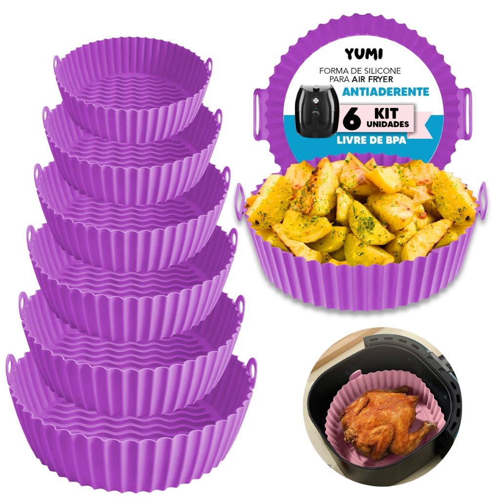 6 Peças/Conjunto  A Melhor Forma Silicone P/ Fritadeira Air Fryer forno Micro-ondas C Alça cesto 80g Grossa + Resistente