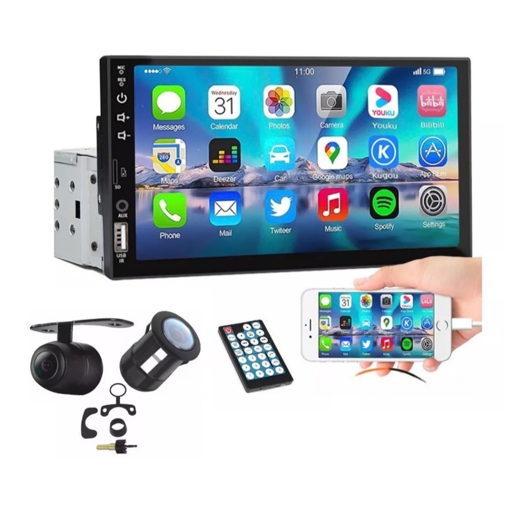 Central Multimídia Automotiva Universal Conexão Bluetooth Mp5 Bt 1 Din 7 Polegadas Dvd Camera de Ré