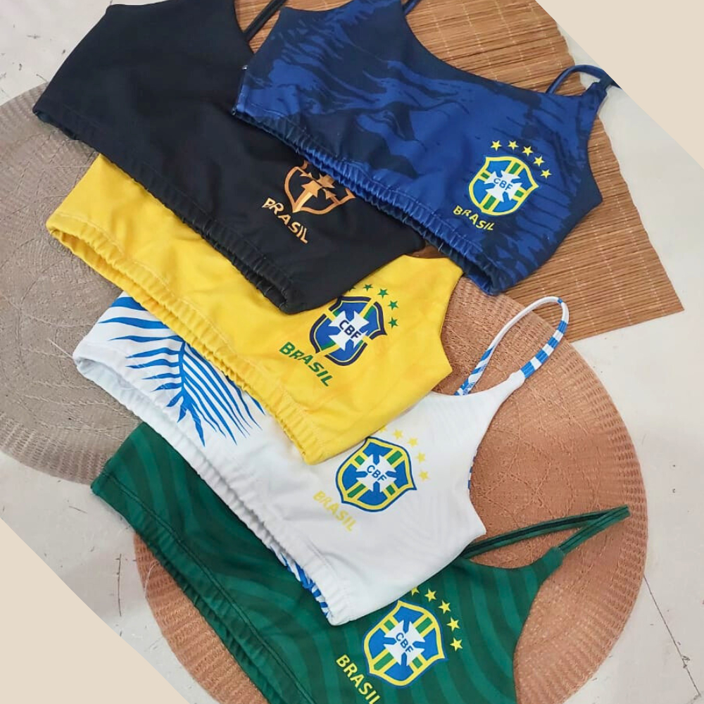 Cropped Top Feminino Alcinha Frente Forrada Personalizado Copa 2026 ESTHER BRASIL