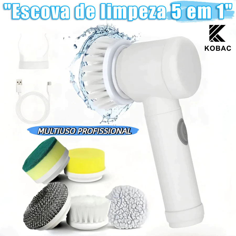 Escova de limpeza elétrica 5 em 1 limpador multiuso sem fio para cozinha / banheiro, limpeza diária