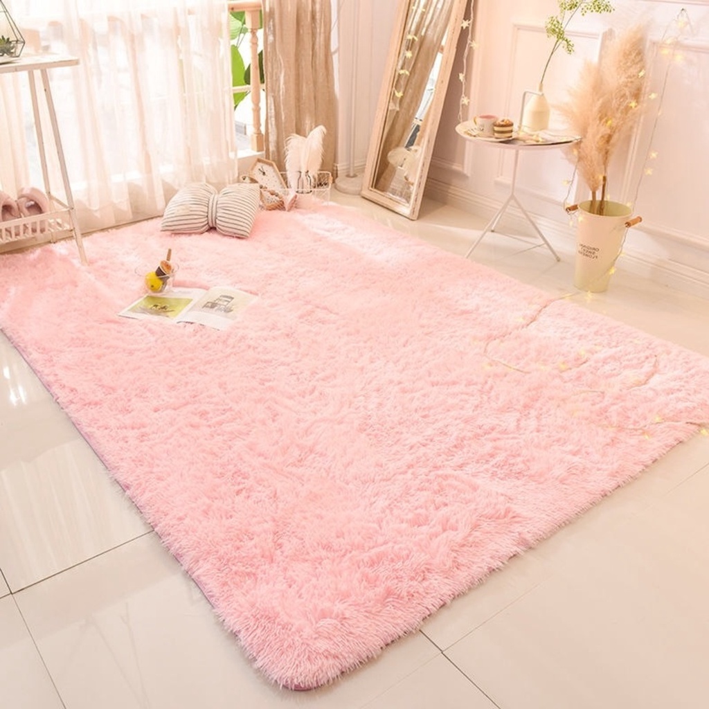 Tapete Felpudo Rosa Bebe/Claro/Pink Peludo p/ Sala Quarto de Menina Antiderrapante