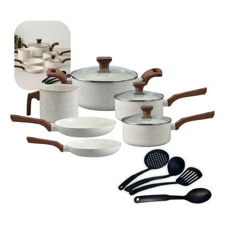 Jogo De Panelas Indução Mimo Style Cerâmica 10 Peças Cor Mármore