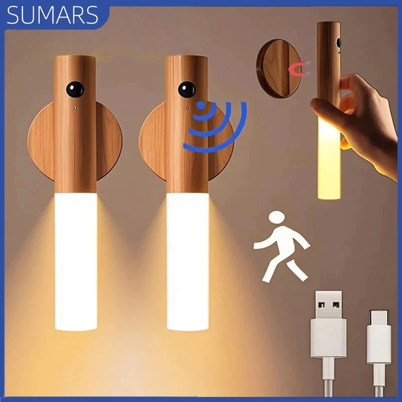 Luminária LED Inteligente com Sensor Movimento Magnética Recarregável para Parede Luz Quente