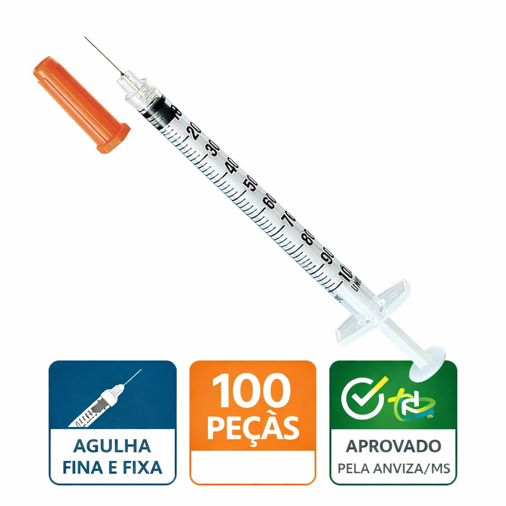 Seringa De Insulina Agulha Fina 10/20/50/100 Unidades Agulha Fixa de 100ui Botox/Odontologia/Anestesia