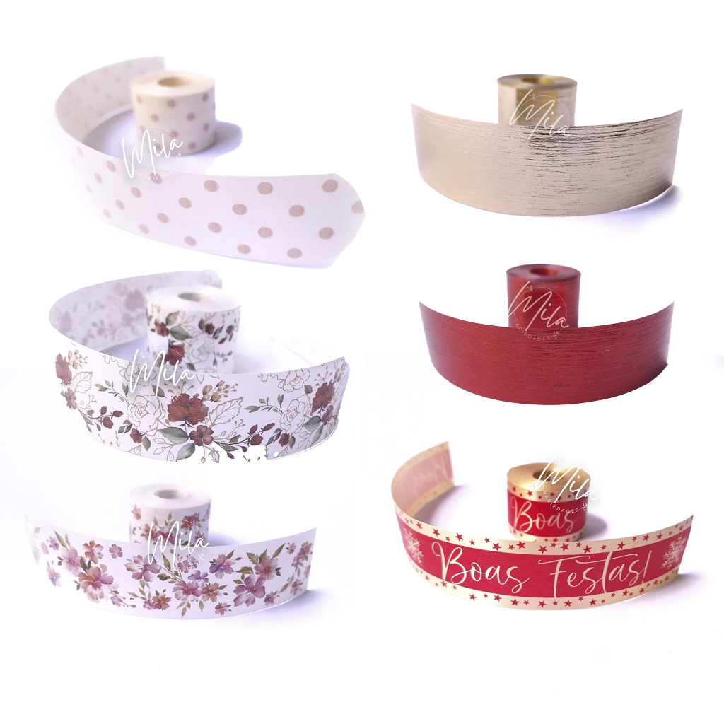 Fita Plástica Decorada para Laço Várias Cores 32mm x 10 metros Fracionada Rolo Pequeno Xingó Albano