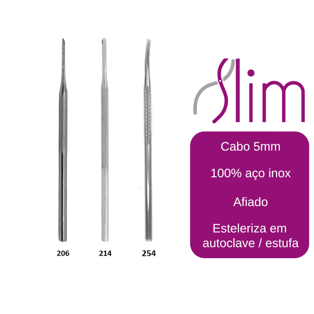 Kit Espátula Desencravador Slim Podologia - 3 Peças N206, N214 e Formão N254