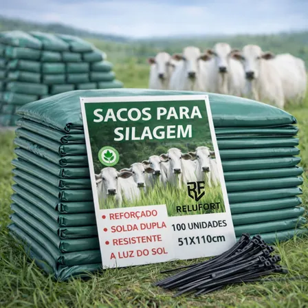 Sacos Para Silagem Verde 51 X 110cm 100un + 100 Abraçadeiras Verde