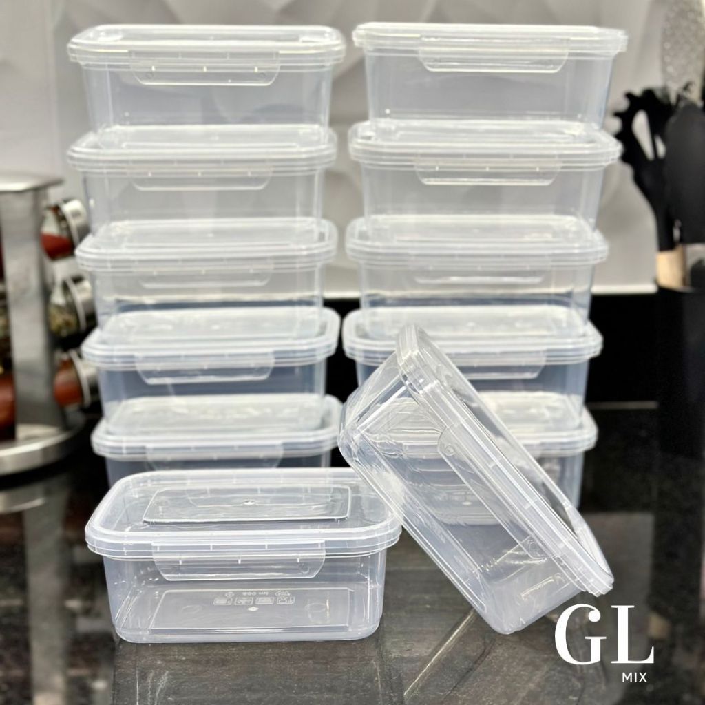 Kit Conjunto 10 Marmitas 800ml com travas Herméticas Transparente Reutilizáveis Livre de BPA