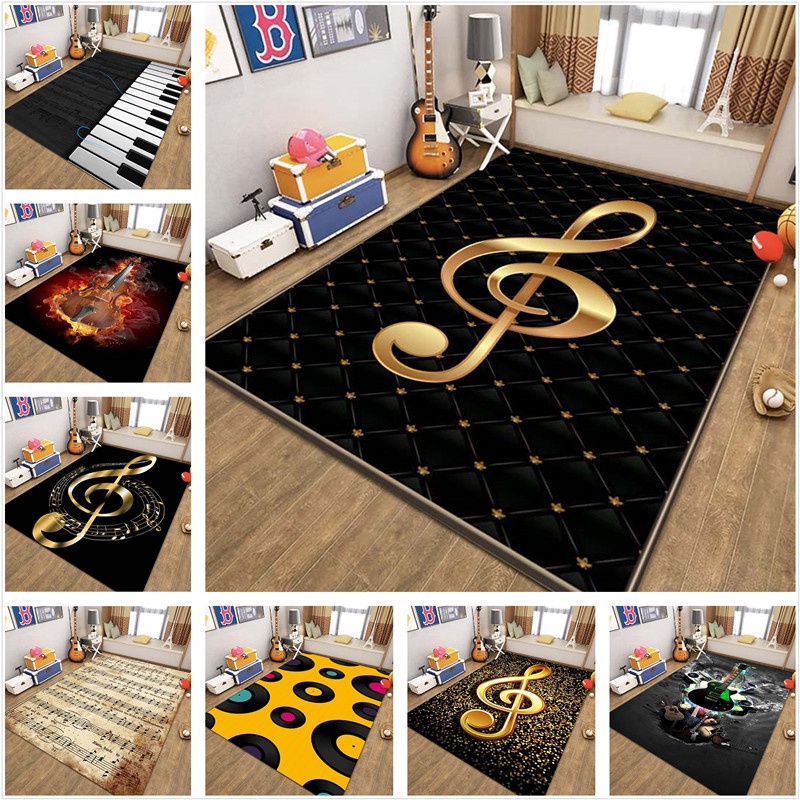 Música CD Rock Band Piano Guitarra Notas Músicas Carpete Impresso Sala De Estar Sofá Área De Tapete De Cozinha Porta Borda Absorção De Água Não Escorrega Mat-2