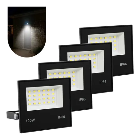 Kit 4 Refletor Led 100w Holofote Bivolt Prova Dágua Frio 110v/220v (bivolt) Preto Branco-frio