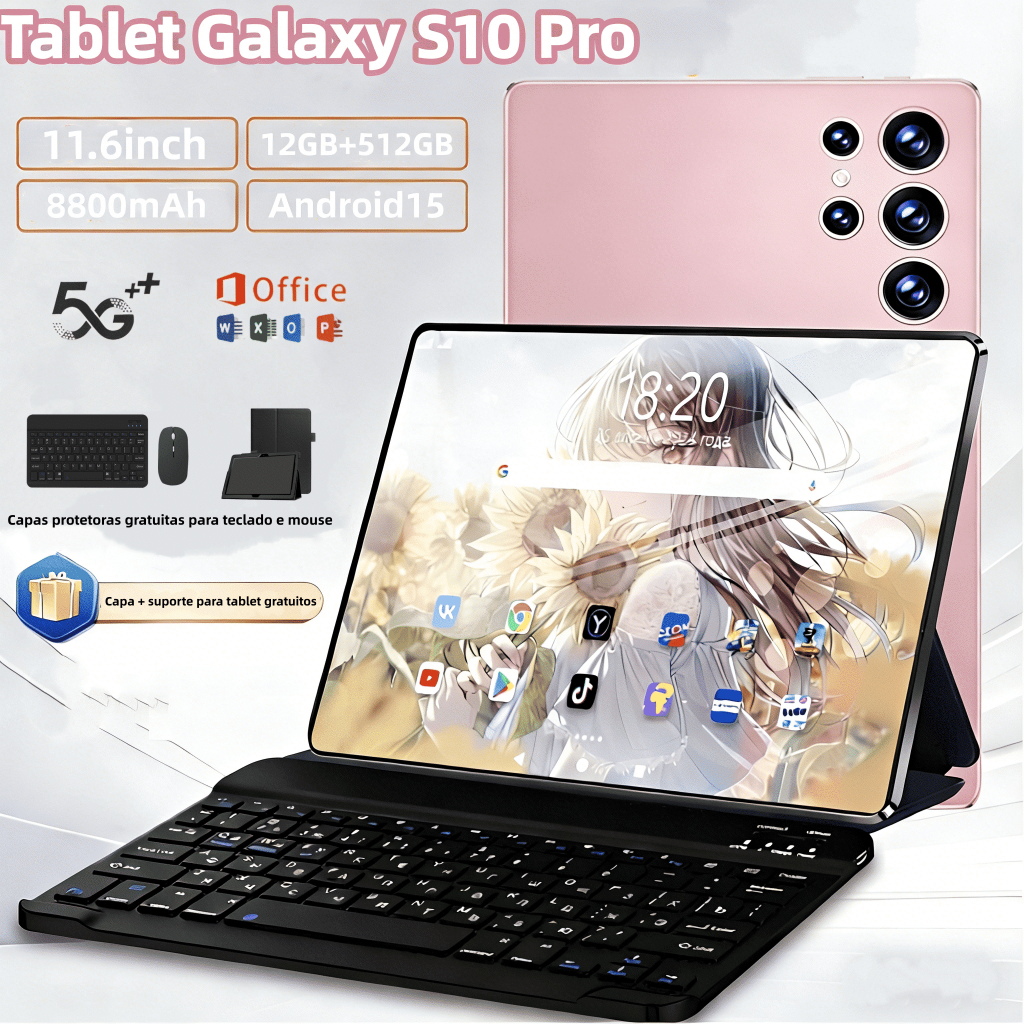 【 Teclado, mouse e fone de ouvido gratuitos】Tablet Galaxy S10 Pro  12GB + 512GB 8800mAh tela de 11,6 polegadas 5G Caixa